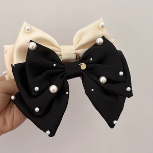 Pince à Cheveux Nœud en Satin Français pour Femmes Élégante Grande Barrette de Künstliche Perles Douce Princesse Accessoires de Cheveux de Mariage