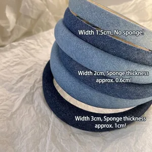 Denim headbands in dark and light blue shades with various widths for hair styling