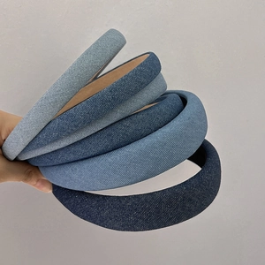 Vintage Padded Denim Fabric Headband For Women High Top Solid Color Headwear Fashion Hair Accessories Casual Daily Wear
