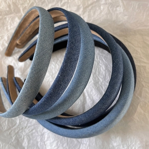 Blue denim fabric headbands set for women in light and dark shades with thick padded design