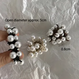 Elastic pearl woven hair ties in black brown and beige colors with 5cm diameter