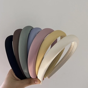 Handmade Padded Satin Headband Women Plain Color High Top Thick Sponge Hairband Fashion Headwear Casual Hair Accessories