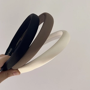 Three-piece solid color padded sponge headbands in black, coffee, and cream white