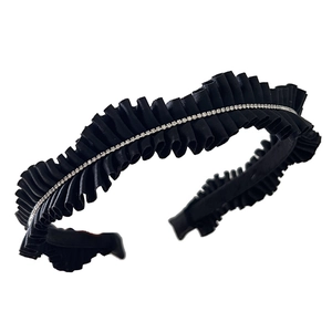 Elegant black pleated headband with sparkling rhinestones for women hair styling accessory