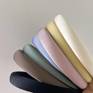Minimalist wide padded satin headband for women in various solid colors