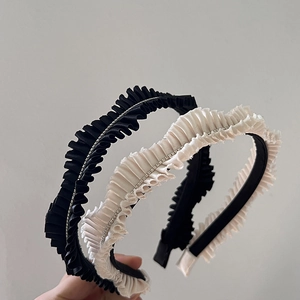 Retro Elegant Pleated Cloth Headband With Rhinestone Embellishment Vintage Minimalist Hair Accessory For Women Headwear