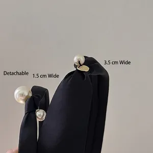 Elegant black knot headbands with detachable white pearls in 1.5cm and 3.5cm widths
