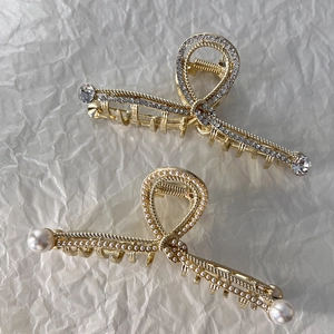 Elegante Pinza per Capelli Grande in Lega Con Accenti di Strass e Künstliche Perle Vintage Oro Metallo Shark Clip per Styling Capelli Donna