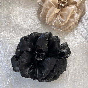 Grande Pince à Cheveux Crabe en Organza Nœud Boule Élégante Pince Plissée Française pour Femme Accessoires de Coiffure