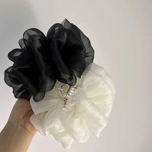 Grande Pince à Cheveux Fleur en Organza Pour Femme Élégante Pince à Cheveux Nœud en Mousseline Plissée Accessoires de Coiffure