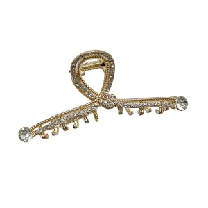 Elegante pinza per capelli in lega dorata con strass e perle per acconciature da donna