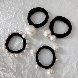 Minimalist Black Elastic Hair Ties With Faux Artificial Pearl Decor High Stretch Scrunchies For Women Daily Hair Accessories