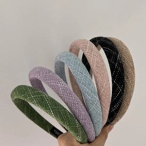 Retro tweed wide sponge headbands with white twill stitching in five pastel colors