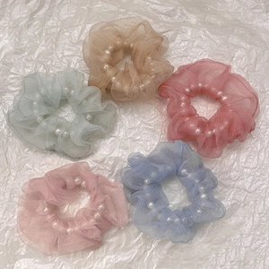 Chouchous en Organza avec Künstliche Perles pour Enfants Femmes Élastiques en Maille Douce Bandeaux Élégants Accessoires de Cheveux Mode