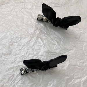 French vintage black bow hair clips with heart crystals and satin ribbon finish
