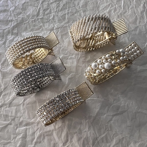 Rhinestone Artificial Pearl Hair Claw Clip Alloy Metal High Ponytail Fixed Hairpin Elegant Headwear For Women Daily Party Hair Accessories