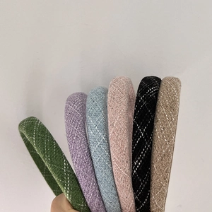 Set of six thick sponge headbands with woven pattern in green, purple, blue, pink, black and khaki