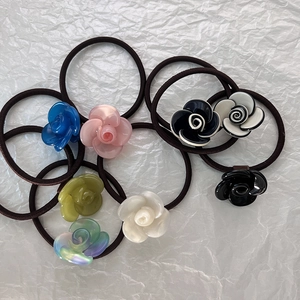 Elastici per Capelli a Forma di Fiore di Camelia Stile Francese per Donna Eleganti Scrunchies ad Alta Elasticità Accessori per Capelli in Resina