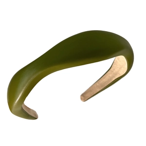 French style dark green padded headband with faux lambskin texture for high skull top look