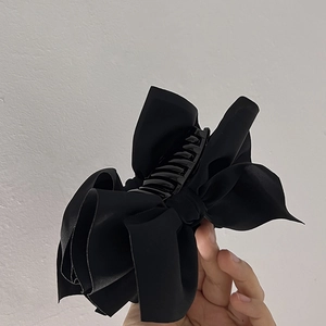 Elegant black satin bow hair claw clip for women's French style hair accessories