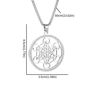 Metatron's Cube stainless steel pendant necklace with crystals and size measurements