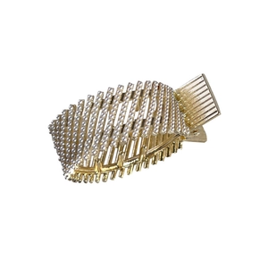 Elegant gold metal hair claw clip with white pearls for women's high ponytail hairstyles
