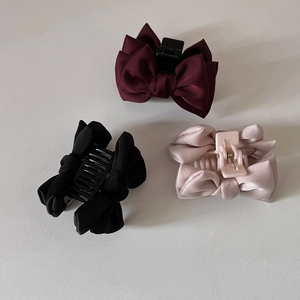Barrettes nœuds élégantes en satin bordeaux, noir et rose pour femmes et filles
