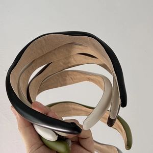 French style sponge headbands in black, beige, and olive green with faux leather finish