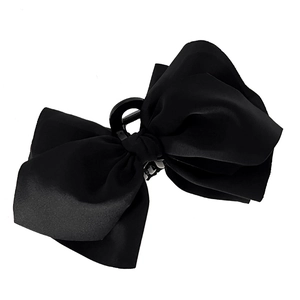 Elegant large black fabric bow hair claw clip for French style women hair styling