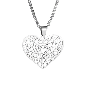 Collier avec pendentif cœur ajouré en acier inoxydable poli au design filigrane
