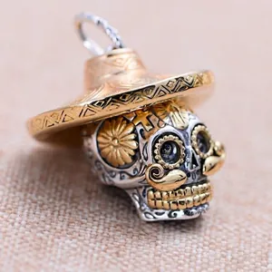 Mexican Day Of The Dead Sugar Skull Pendant Sombrero Hat Vintage Punk Biker Alloy Pendant For Men Women Gothic Jewelry Gift