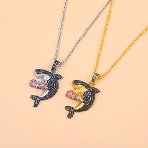 Hip Hop Shark Pendant Necklace With Zirconia Alloy Iced Out Animal Jewelry For Men Women Gold Silver Plated Rope Chain