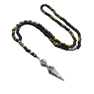 Collier ethnique pour hommes avec perles d'oeil de tigre, lave et pendentif vajra