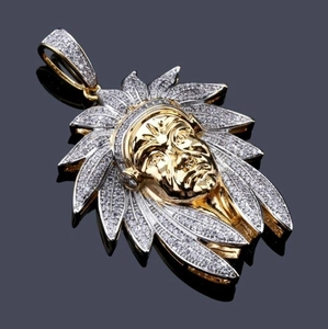 Hip Hop Iced Out Indian Chief Head Pendant Necklace For Men Women Gold Plated Alloy Zirconia Streetwear Jewelry