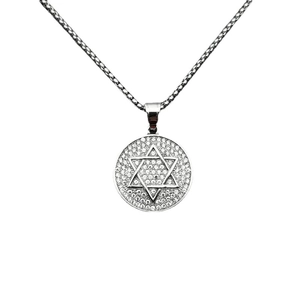 Collier en acier inoxydable avec pendentif Étoile de David serti de cristaux brillants
