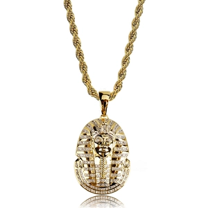 Hip hop style gold Egyptian Pharaoh Tutankhamun pendant necklace with sparkling zircons
