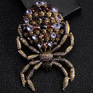 Vintage Legierung Strass Spinne Brosche Damen Antikgold Lila Zirkonia Insekt Anstecknadel Halloween Party Schmuck
