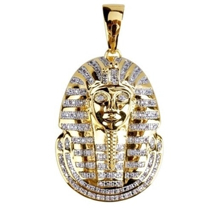 Detailed view of Egyptian Pharaoh Tutankhamun pendant with sparkling pave set crystals