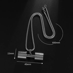 Polished stainless steel dumbbell pendant necklace for men with 600mm silver bead chain