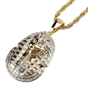 Hip hop Egyptian Pharaoh pendant necklace with gold plating and white zircon stones