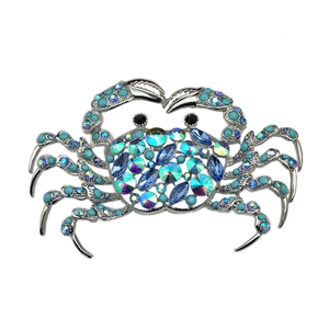 Exaggerated Alloy Zirconia Crab Animal Brooch For Women Men Blue Rhinestone Sea Creature Corsage Jewelry Gift Suit Ornament