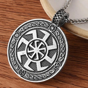 Vintage Alloy Slavic Kolovrat Rune Pendant Necklace Nordic Tree Of Life Circular Jewelry Braided Chain For Men Women