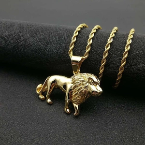 Goldene Löwenkopf-Halskette mit detaillierter Mähne und klassischer Kordelkette für Herren
