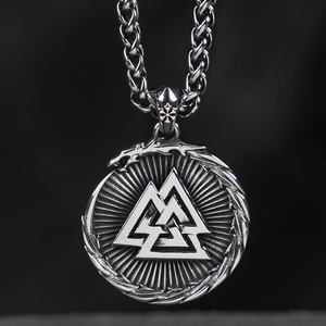 Collier à Pendentif Viking Valknut Ouroboros Mythologie Nordique Alliage Argent Antique Style Rétro Punk Bijoux Cadeau Homme Femme