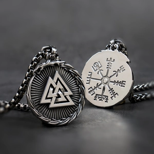 Colliers symboles Viking Valknut et Vegvisir avec pendentifs en acier inoxydable argent