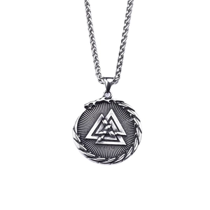 Collier pendentif Viking Valknut avec relief Ouroboros et chaîne tressée