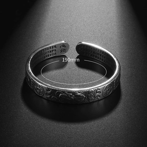 Retro Silber Pixiu Armreif mit Herz-Sutra Gravur und 190mm Umfang für Herren und Damen