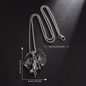 Vintage silver angel wing pendant necklace with 60cm chain and 5cm large wing charm