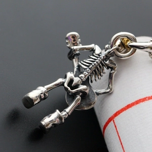 Gothic S925 sterling silver skeleton guitar pendant necklace with vintage oxidized finish