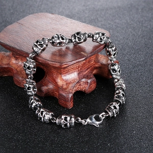 Bracelet Crâne Argent Rétro Vintage Pour Hommes Punk Rock Gothique Hip Hop Bracelet Chaîne Squelette En Alliage Bijoux Biker